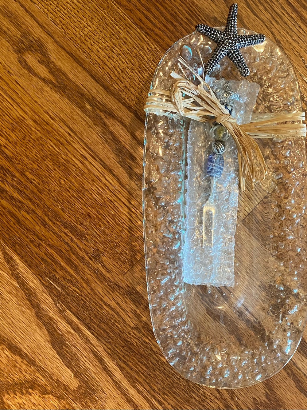Clear Glass Decorative Tray/ Serving Piece with Starfish Accent - Clear